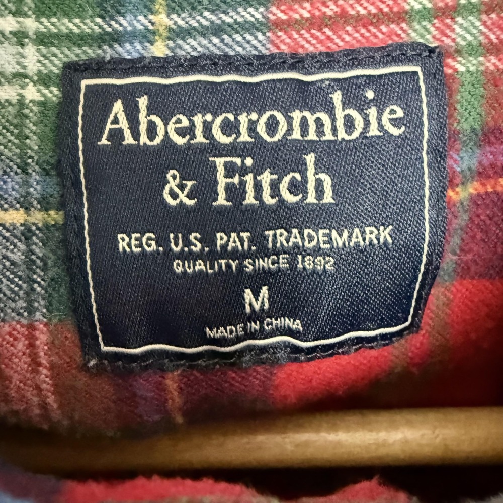 Abercrombie & Fitch Shirt Mens Medium Red Plaid Flannel Button Up Long Sleeve - Picture 4 of 14